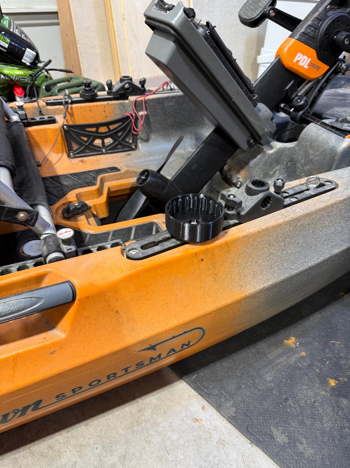 Kayak Fishing Bait Container and Track-Mounted Holder