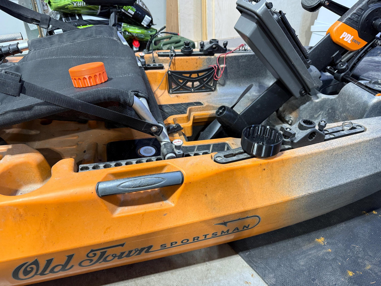 Kayak Fishing Bait Container and Track-Mounted Holder