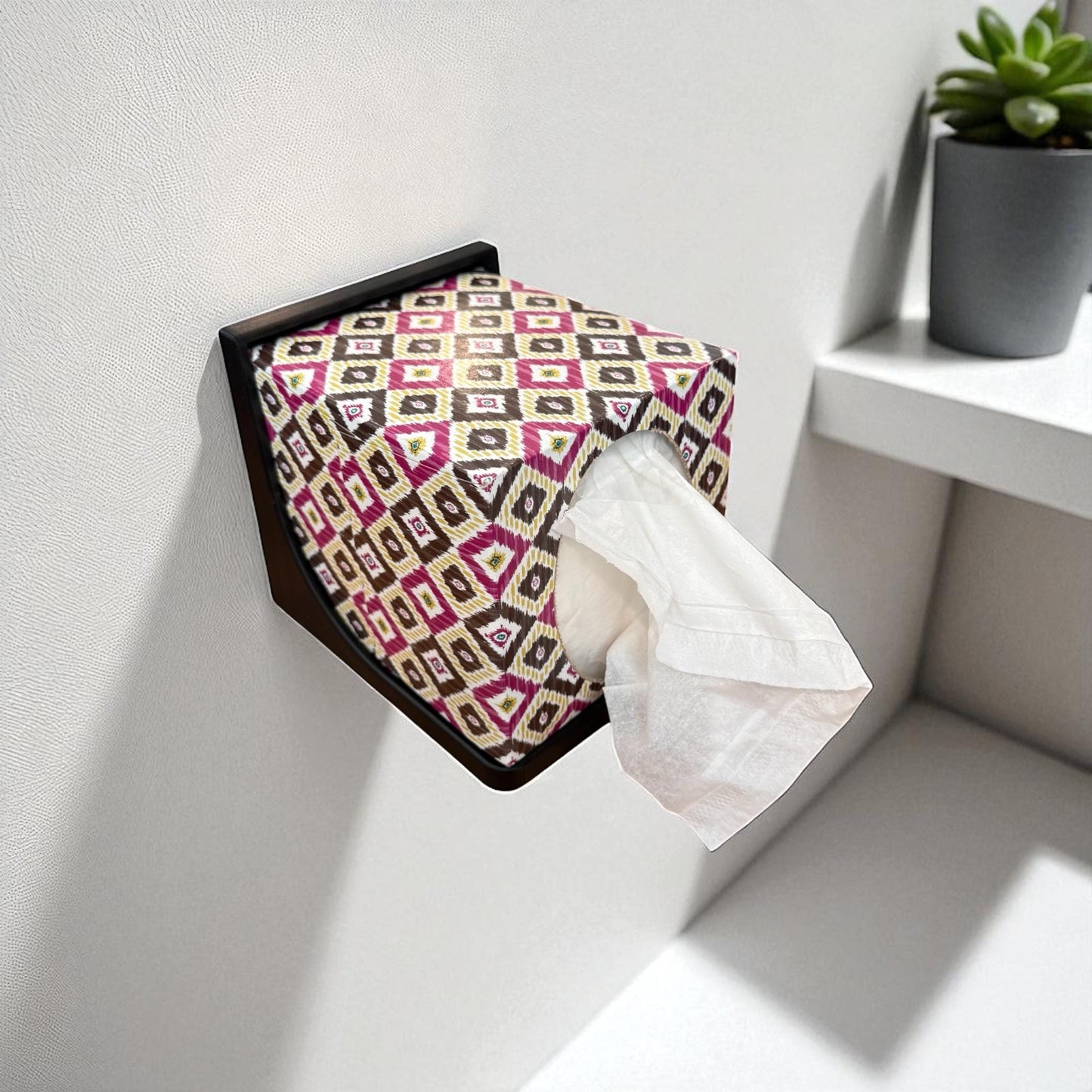 Wall Mounted Tissue box holder - Mounts with included command strips on most surfaces