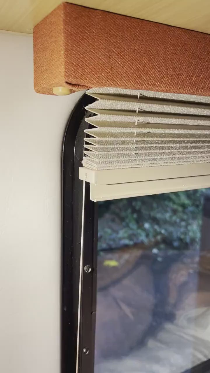 Protective Window Shade end covers (7 pairs), fits window shades on Escape Trailers.
