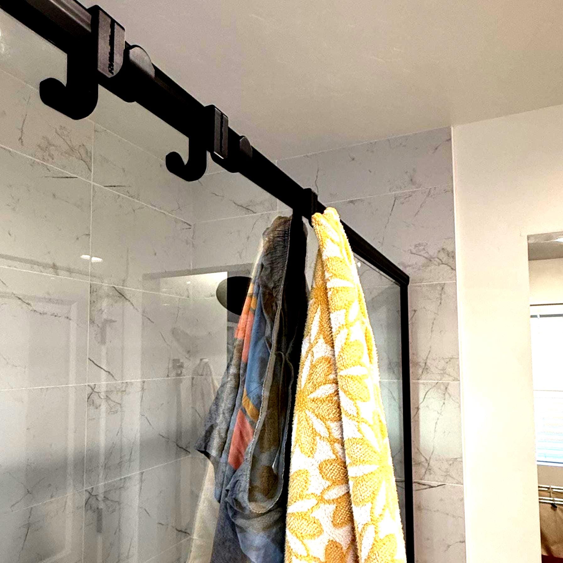 Wet-n-Dry Bathroom Shower Rail hooks (2-pack)- Dual hangers keep wet things inside and dry things outside
