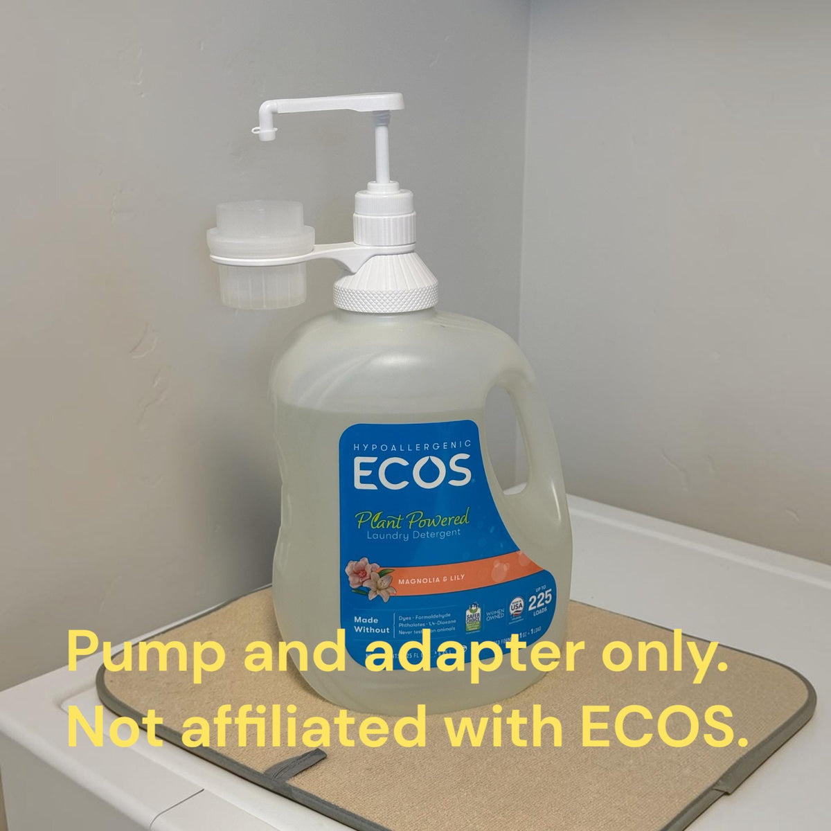 Hand pump dispenser for ECOS laundry detergent bottle. Fits giant 225 fl oz. size from Costco!