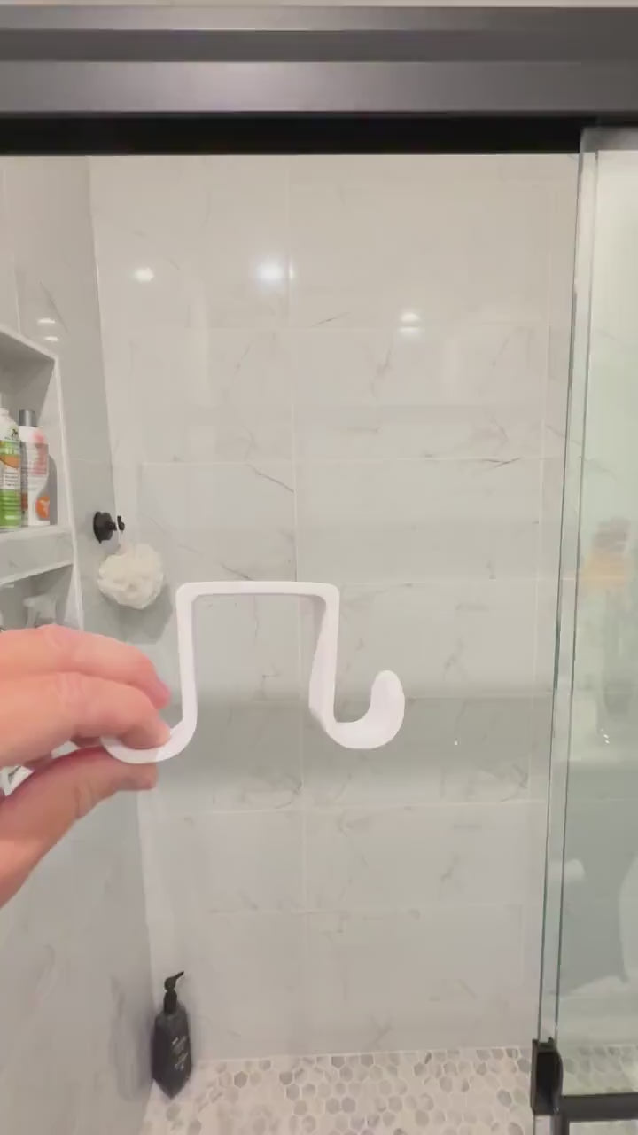 Custom 2-sided Shower Rail hook - Provide rail width under "personalization" - Dual hangers keep wet things inside and dry things outside